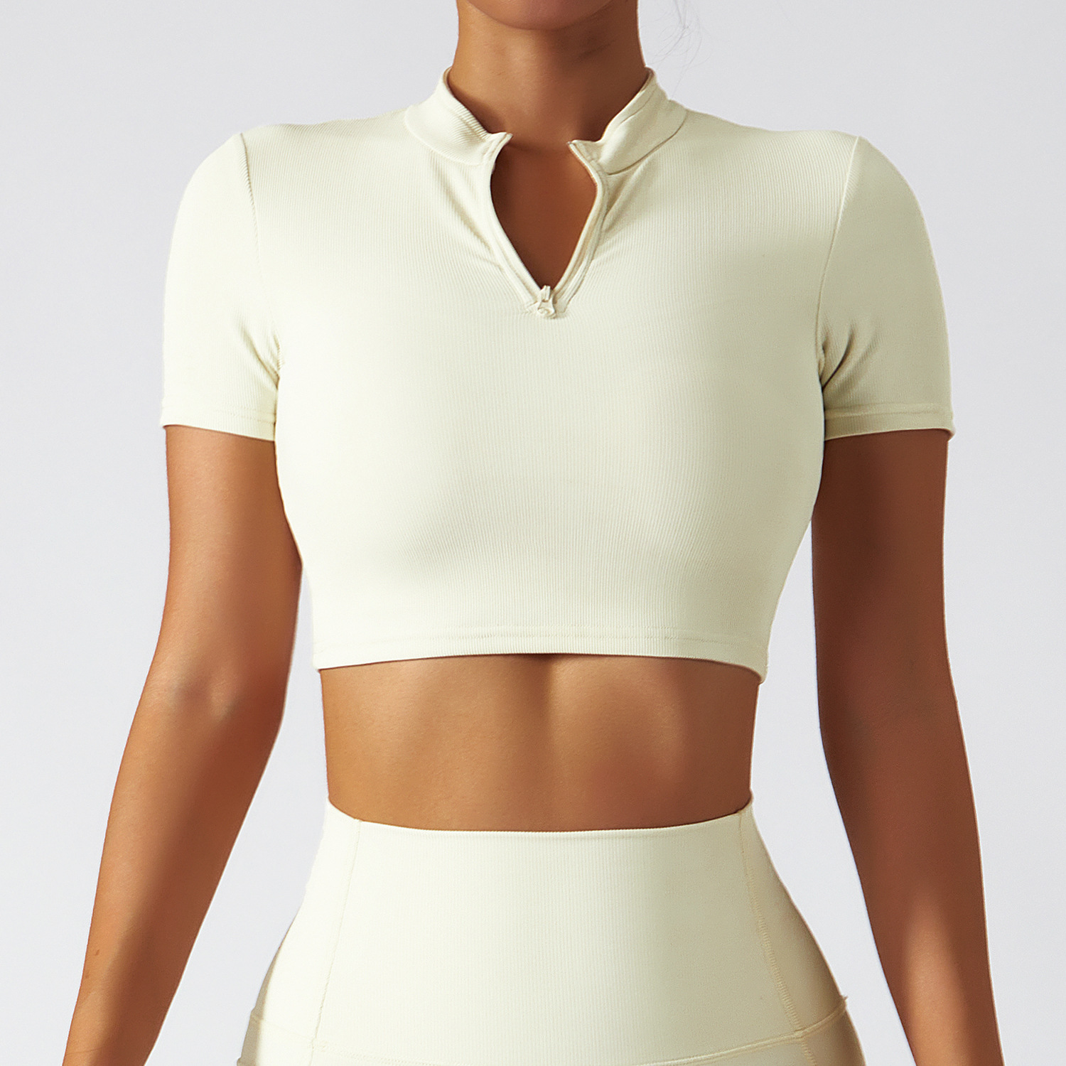 Tight zipper sports yoga short sleeves