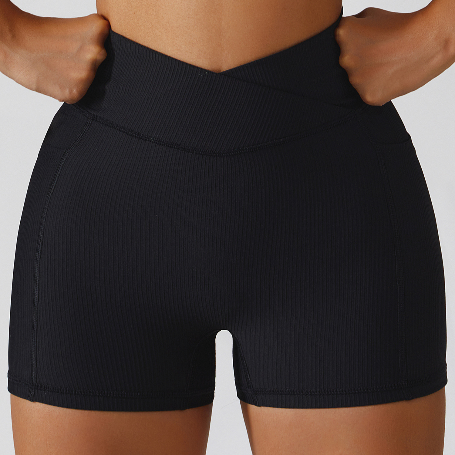 Cross waist and butt lifting yoga shorts