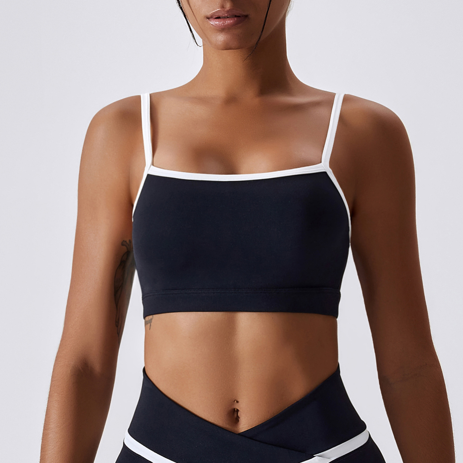 Patchwork color contrast yoga sports bra