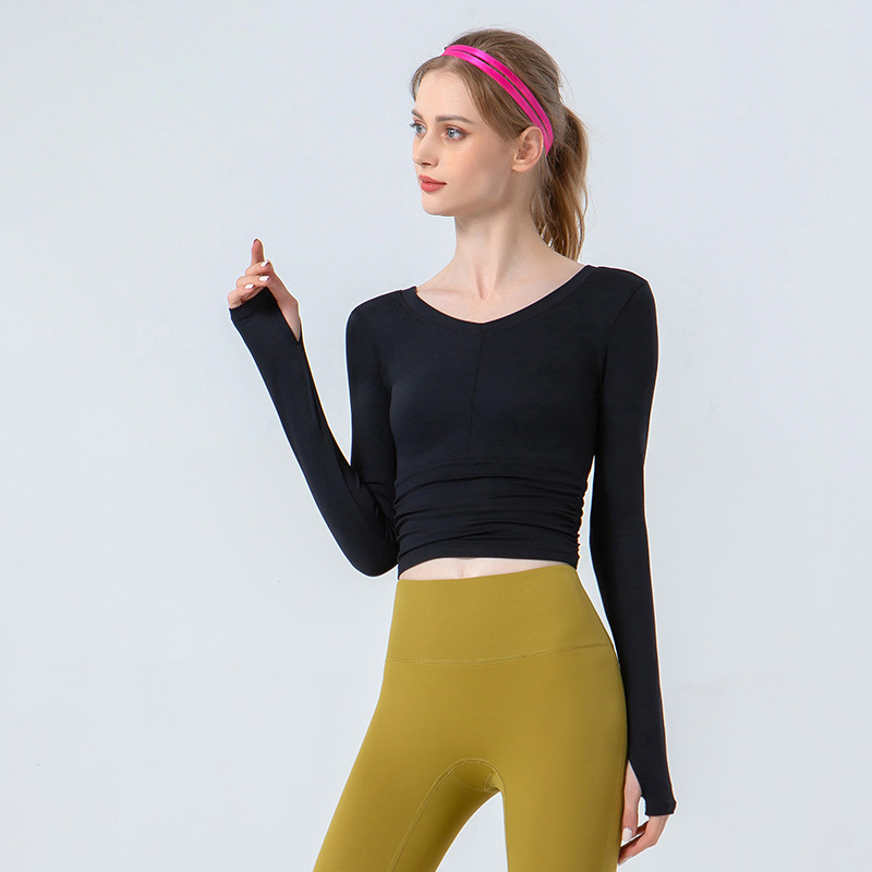Tight navel sports V-neck long sleeves