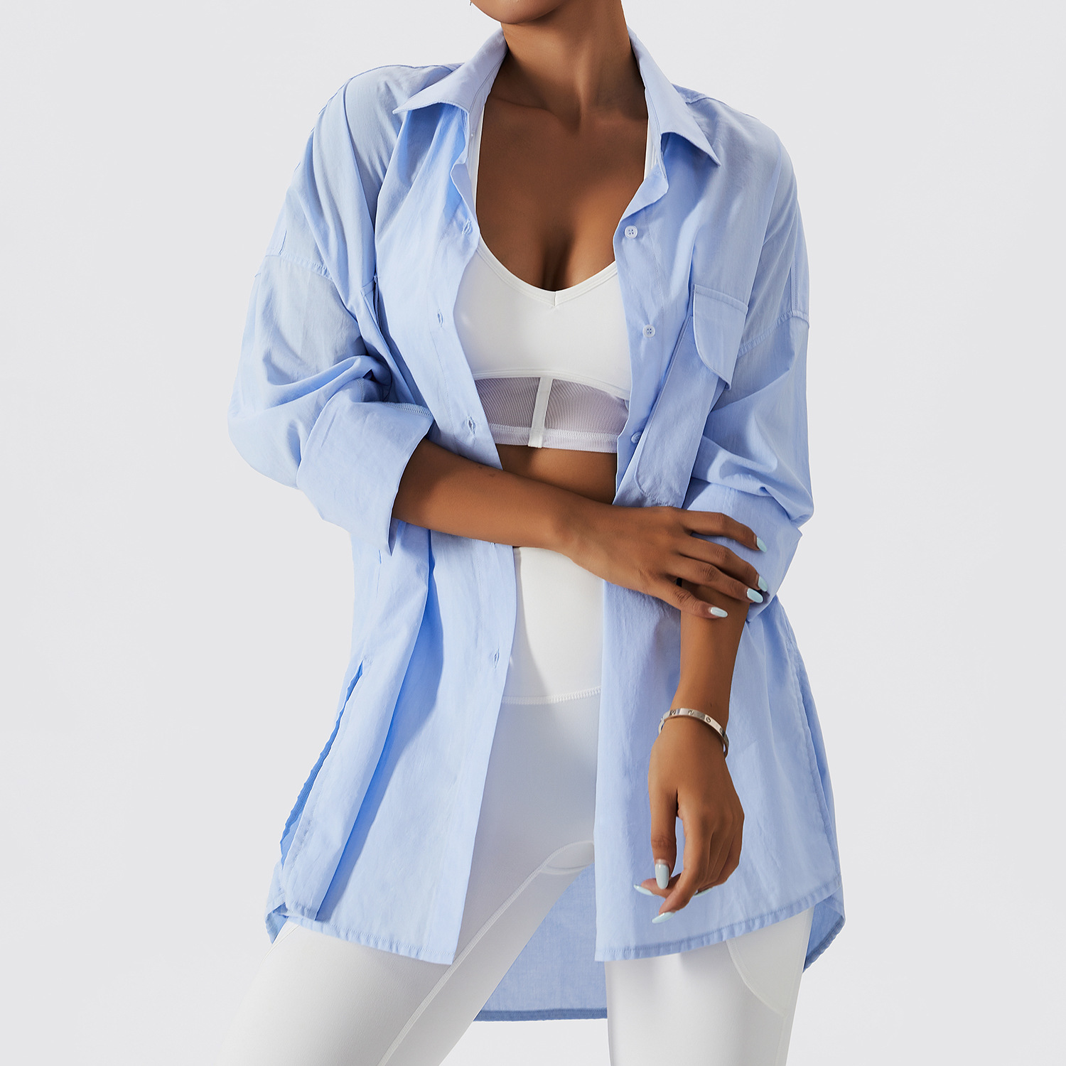 Casual cardigan mid-length lapel loose long-sleeved shirt