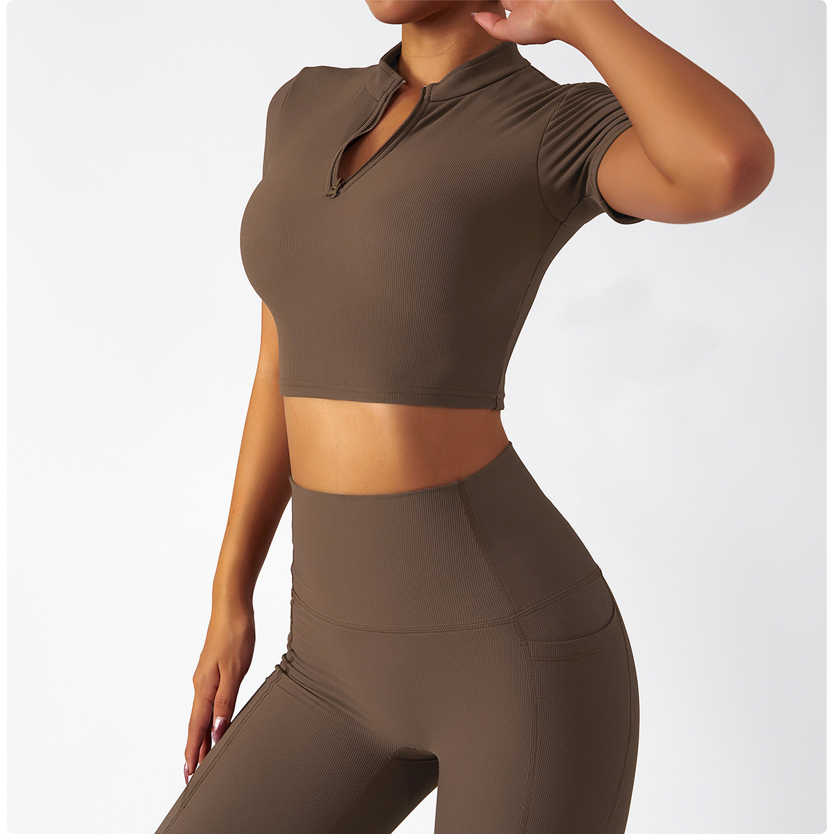 Tight zipper sports yoga short sleeves