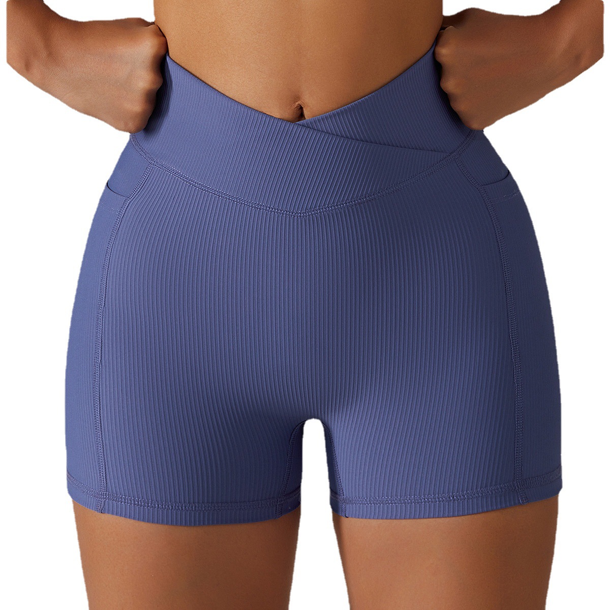Cross waist and butt lifting yoga shorts